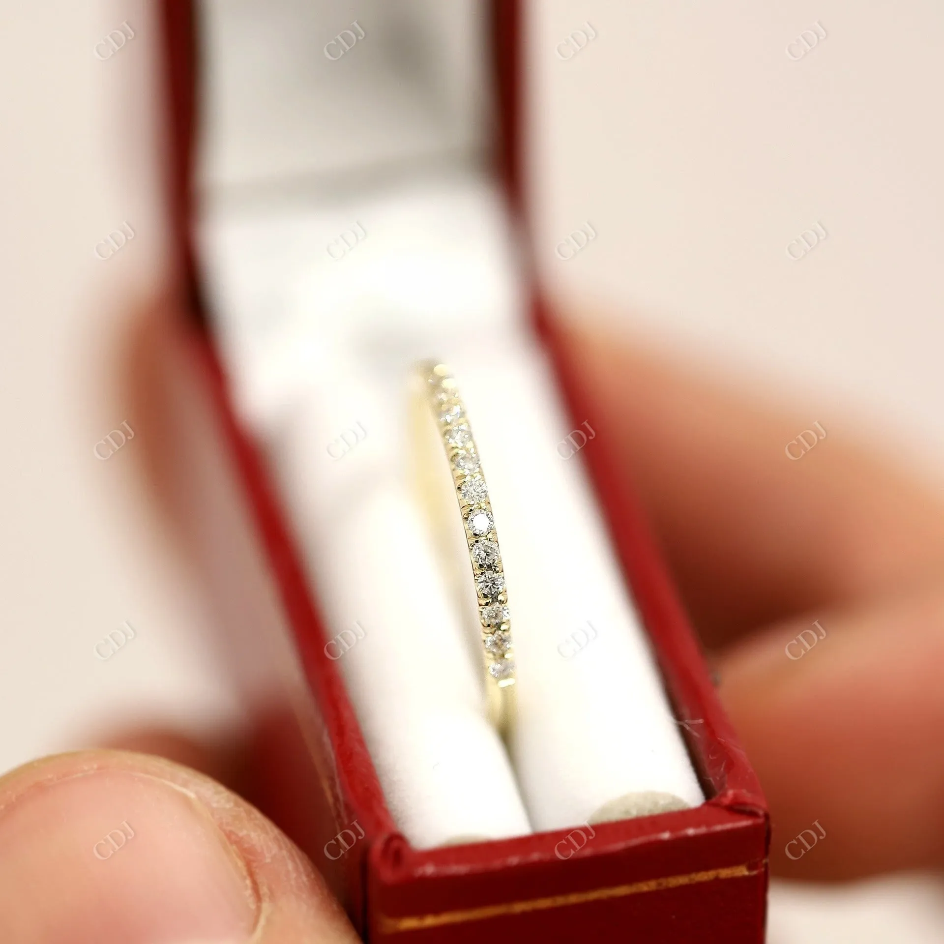 0.20CTW Round Half Eternity Yellow Gold Moissanite Wedding Band