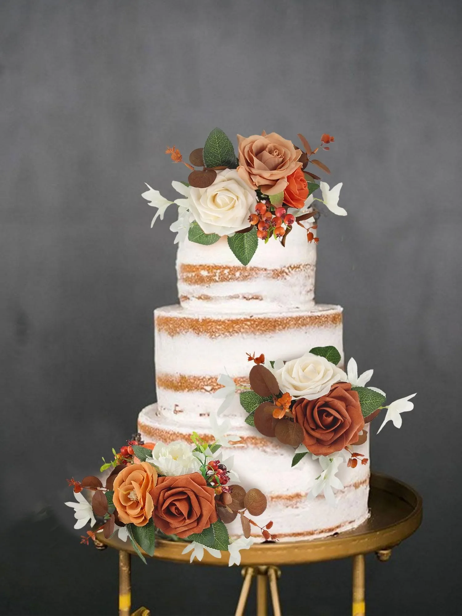 3Pcs Rose & Berries Terracotta Cake Flowers Set