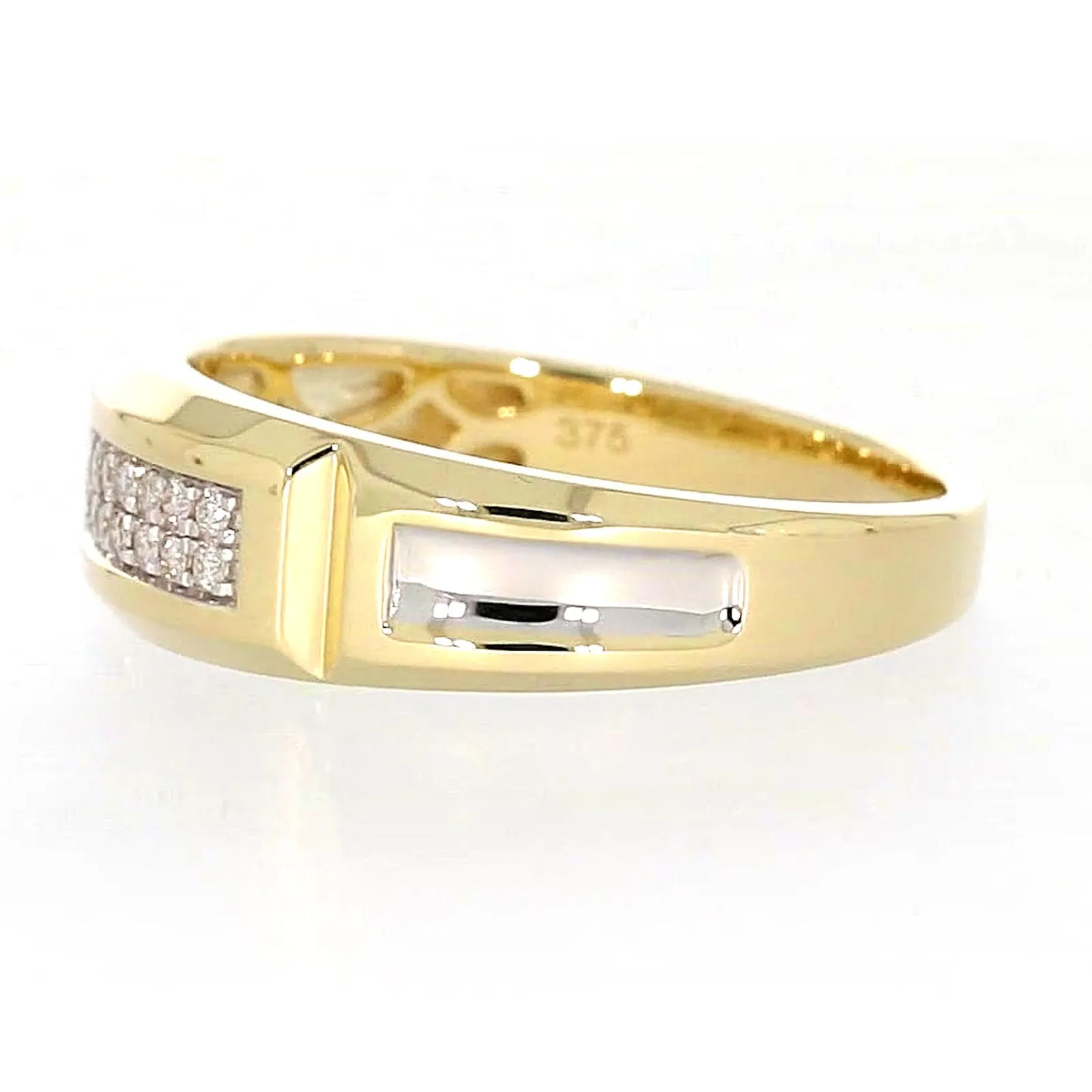 9ct Yellow Gold with 0.10 CARAT tw of Diamonds Double Row Mens Ring