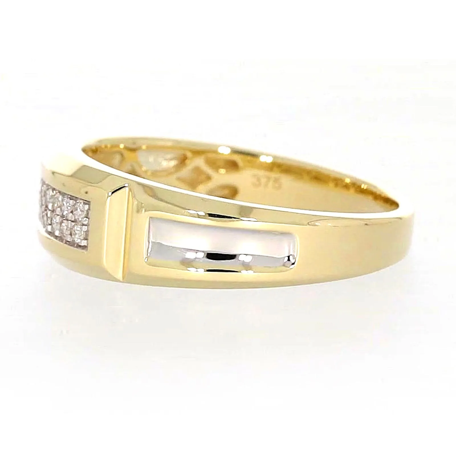9ct Yellow Gold with 0.10 CARAT tw of Diamonds Double Row Mens Ring