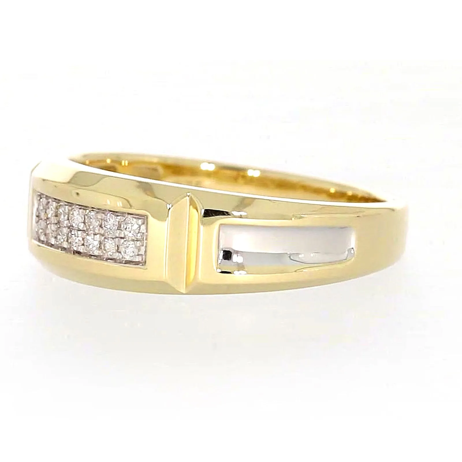 9ct Yellow Gold with 0.10 CARAT tw of Diamonds Double Row Mens Ring