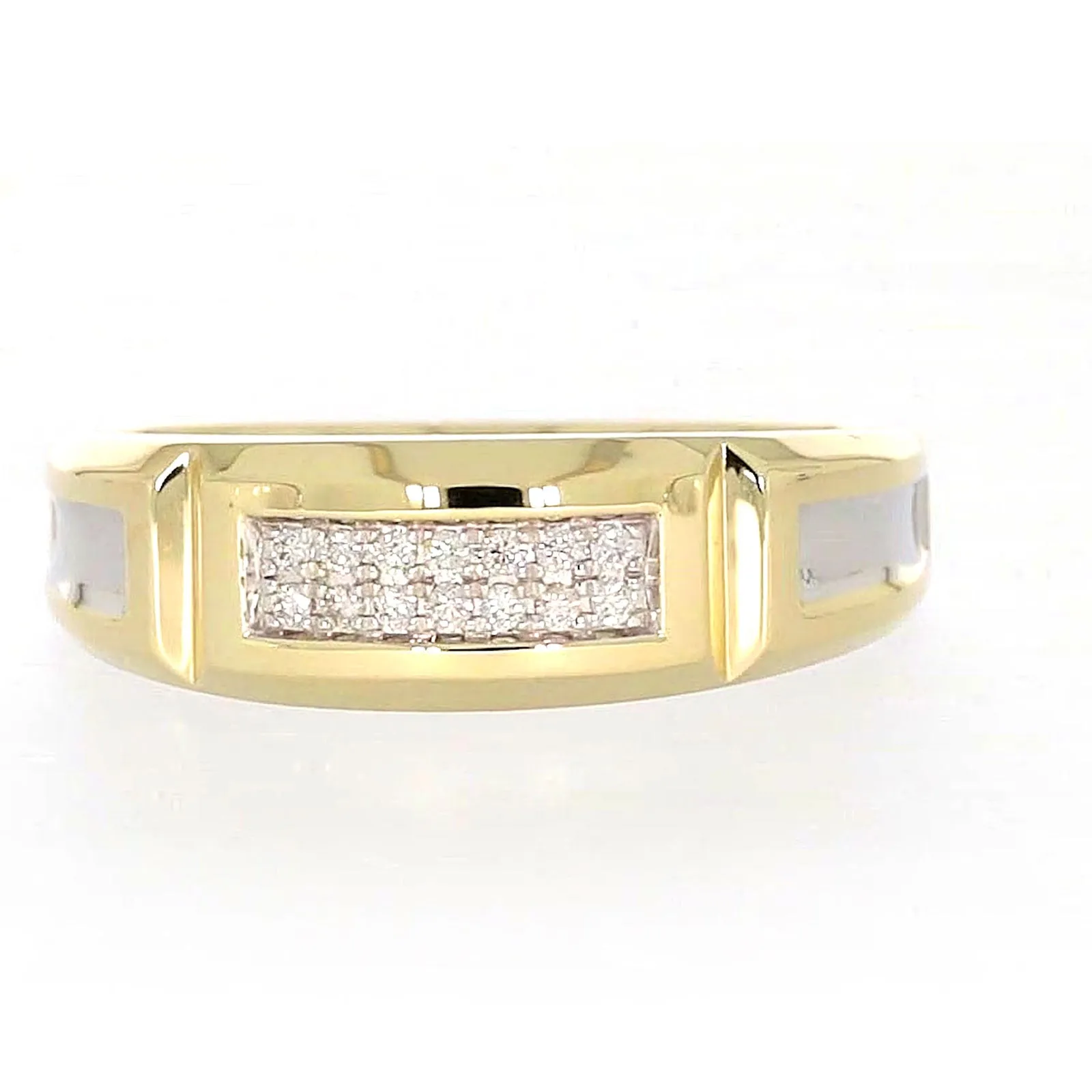 9ct Yellow Gold with 0.10 CARAT tw of Diamonds Double Row Mens Ring