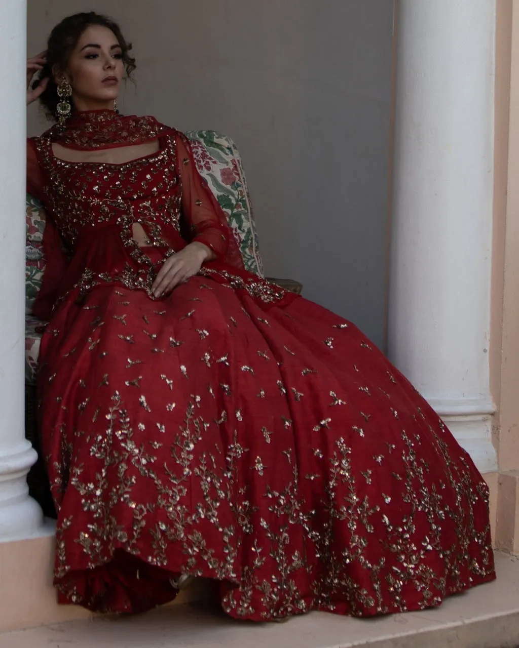 Antique Gold Sequins Raw Silk Lehenga With Peplum Work Blouse