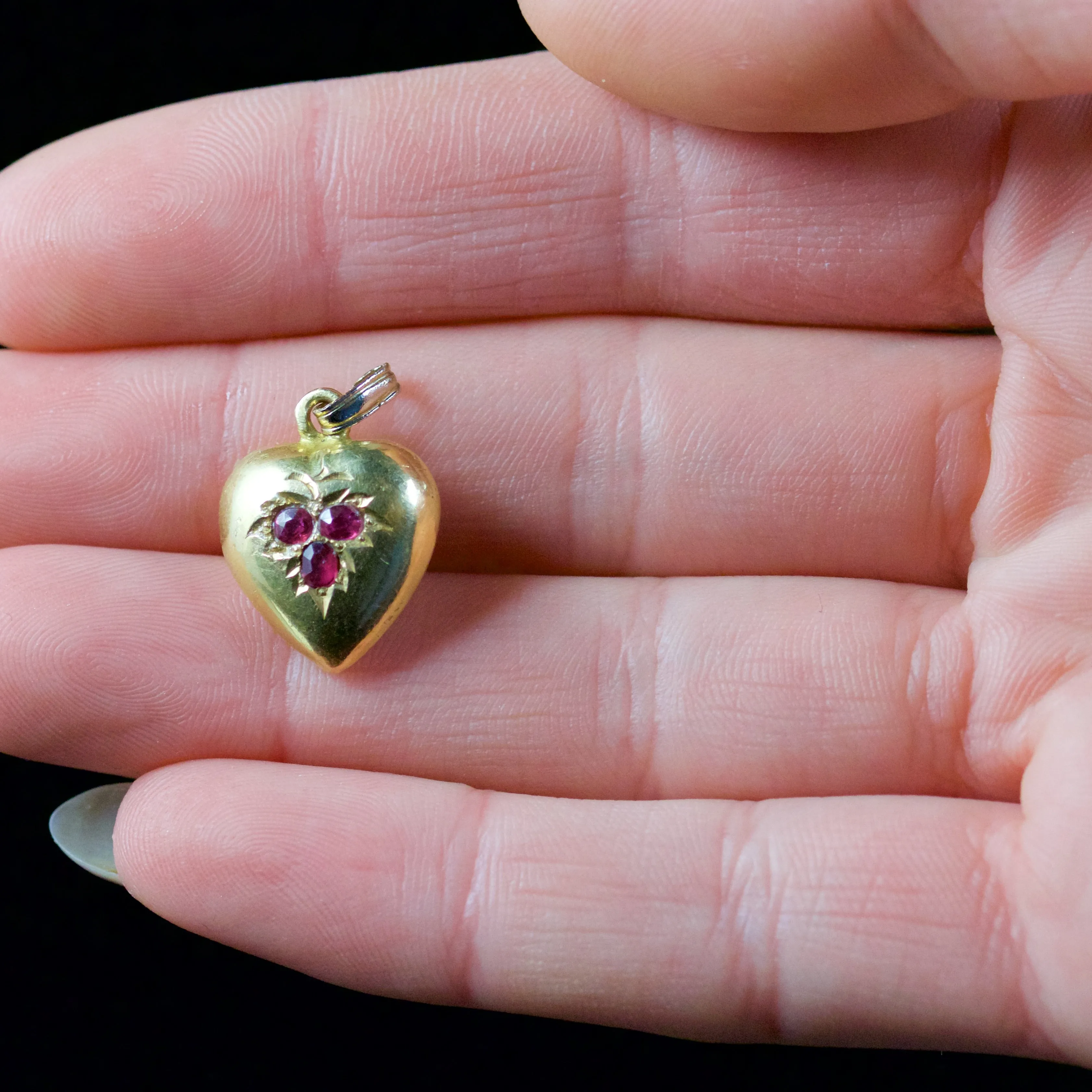 Antique Victorian Ruby Heart 18Ct Gold Pendant Circa 1880