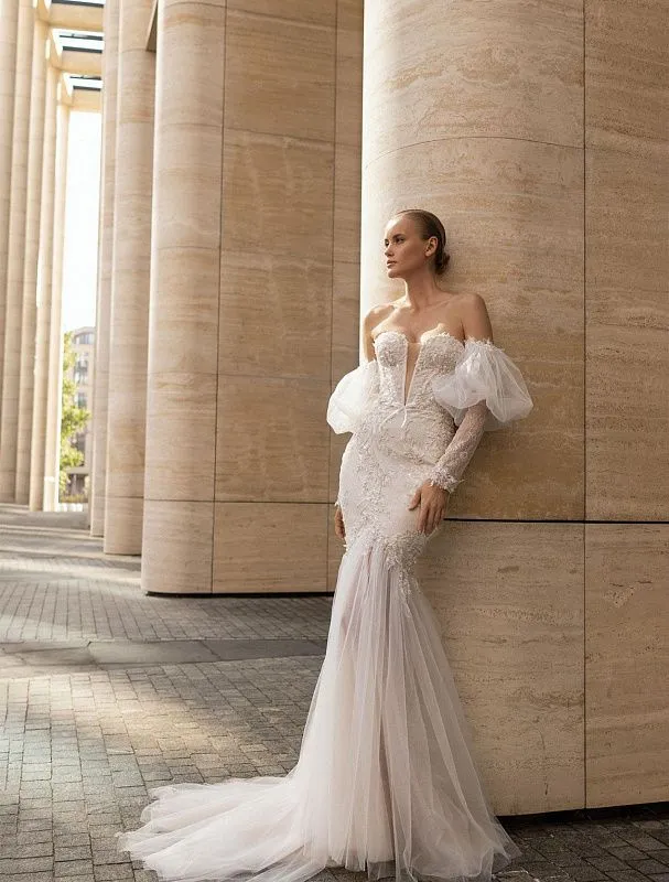 Aubrie  Beautiful Off-Shoulder Long Sleeves White Wedding Dress