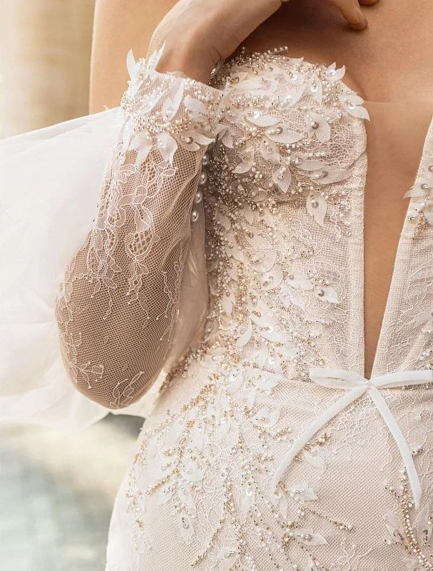 Aubrie  Beautiful Off-Shoulder Long Sleeves White Wedding Dress