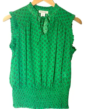 Bright Spring Green Floral Print Tie Top