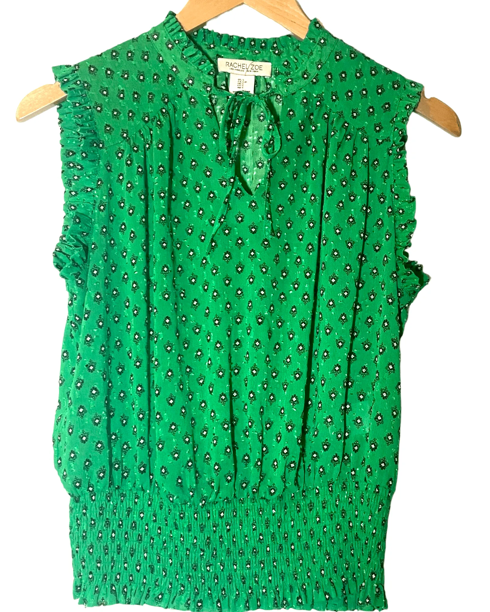 Bright Spring Green Floral Print Tie Top