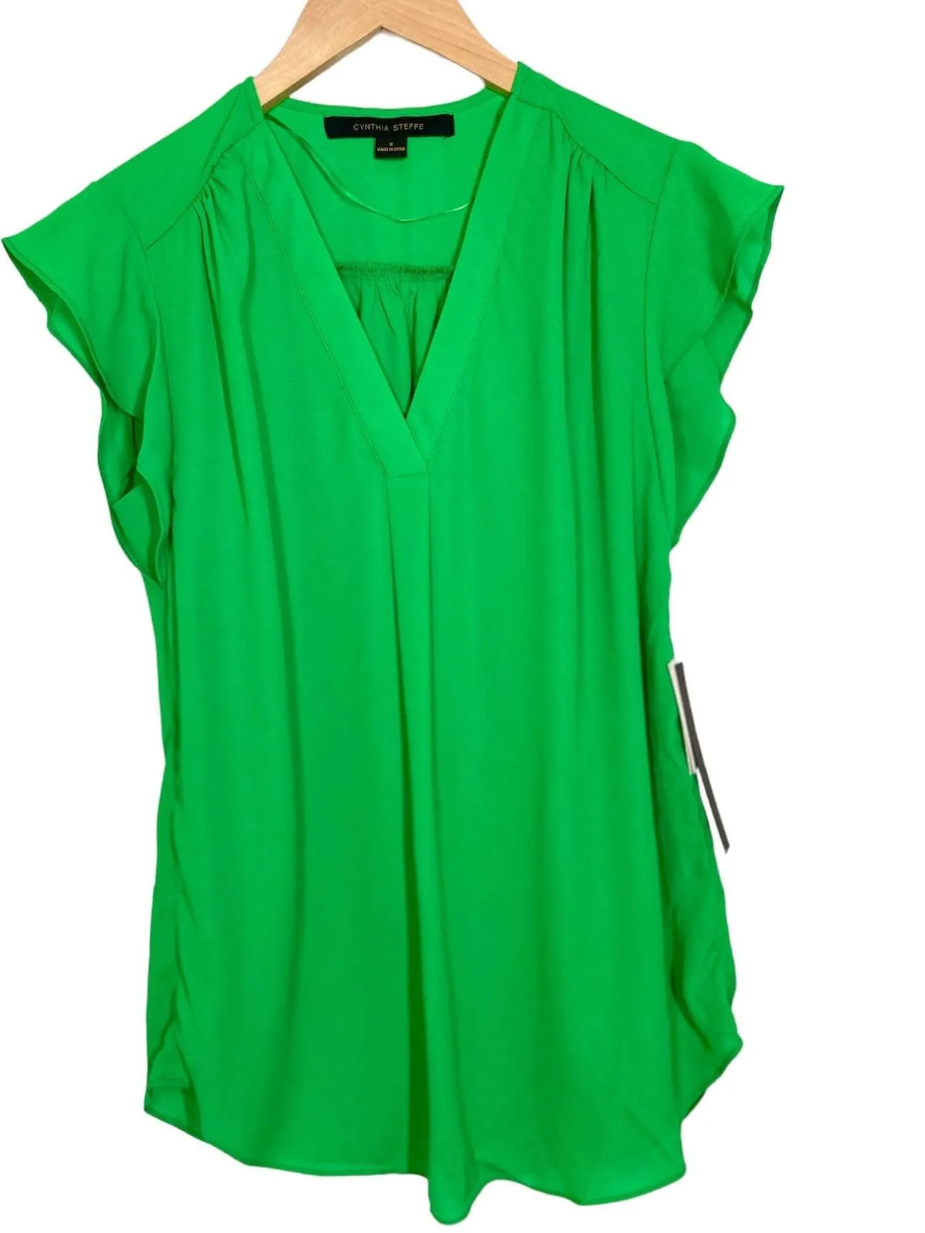 Bright Winter Green Flutter Sleeve Blouse
