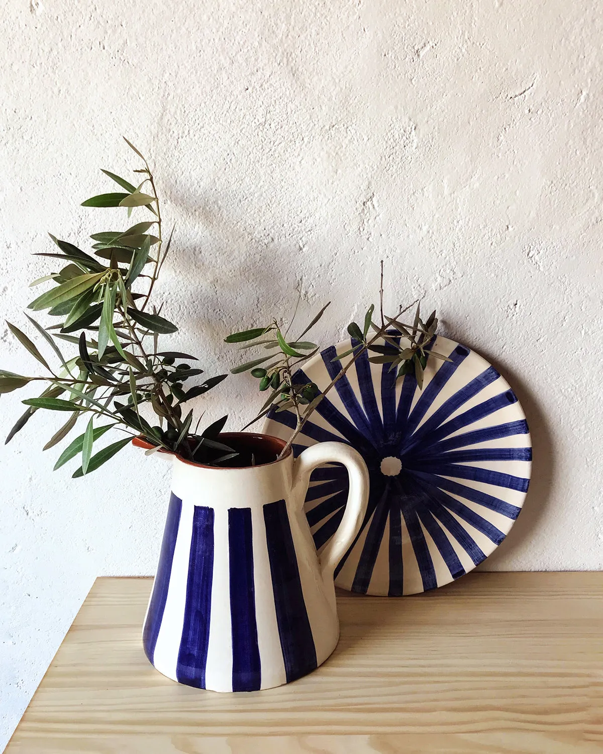 Casa Cubista Medium Striped Pitcher in Blue