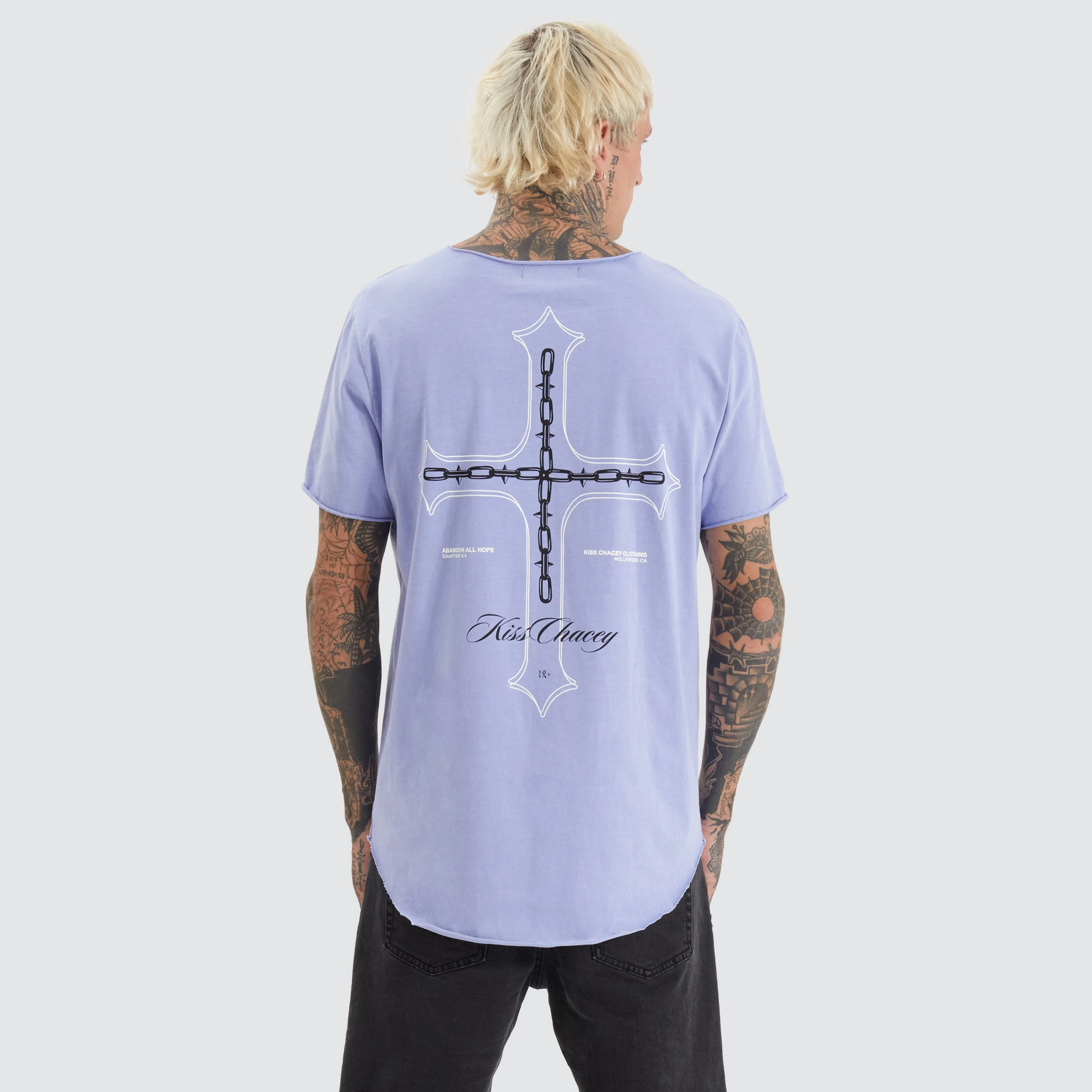 Chained Raw V-neck Tee Pigment Thistle Down