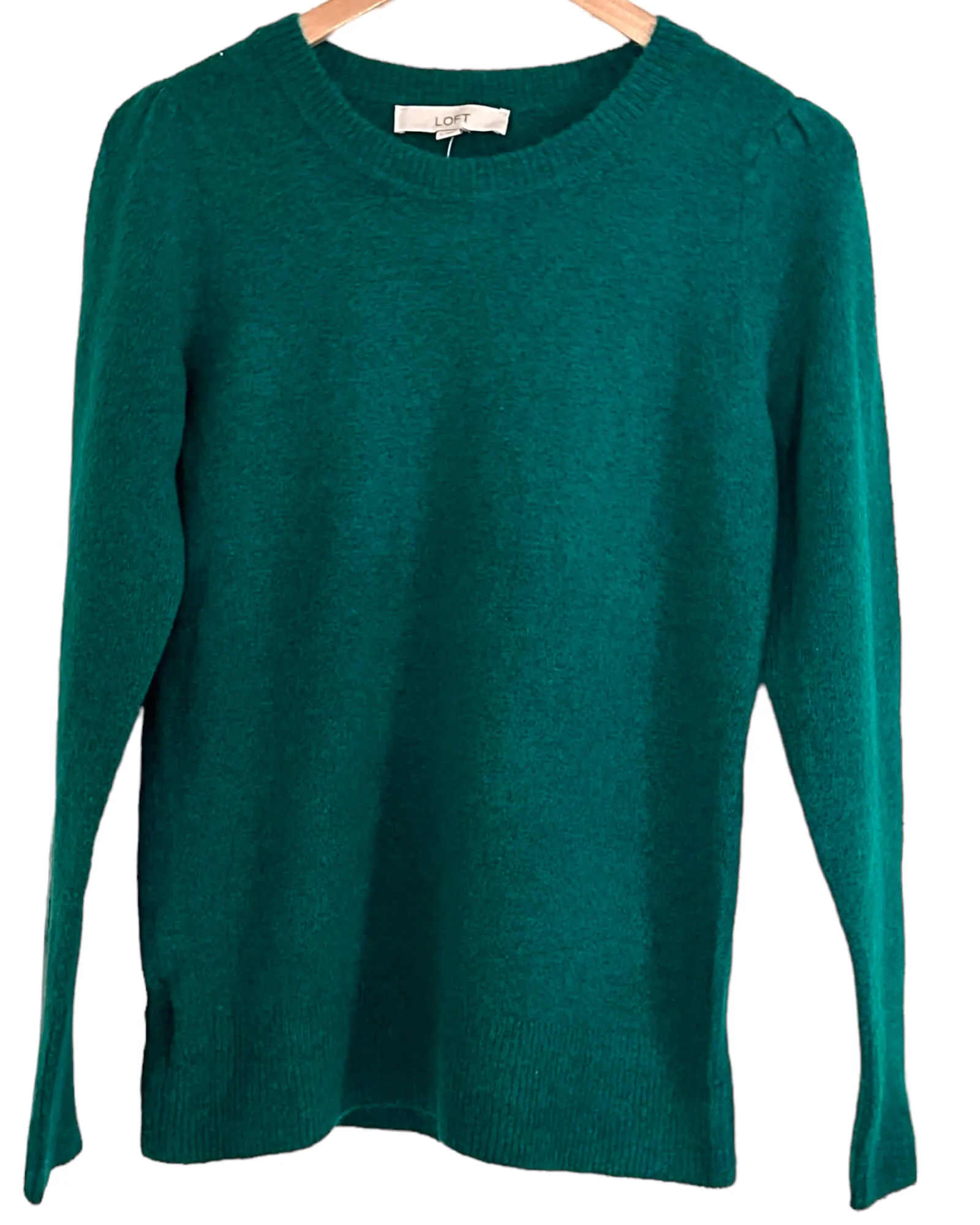 Cool Winter Greenstone Puff Sleeve Crewneck Sweater