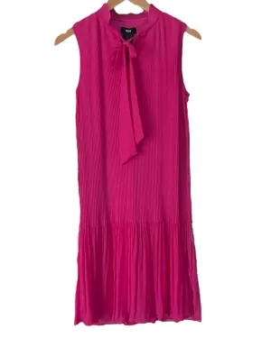 Dark Winter Electric Pink Sleeveless Tie-Neck Pleated Dress
