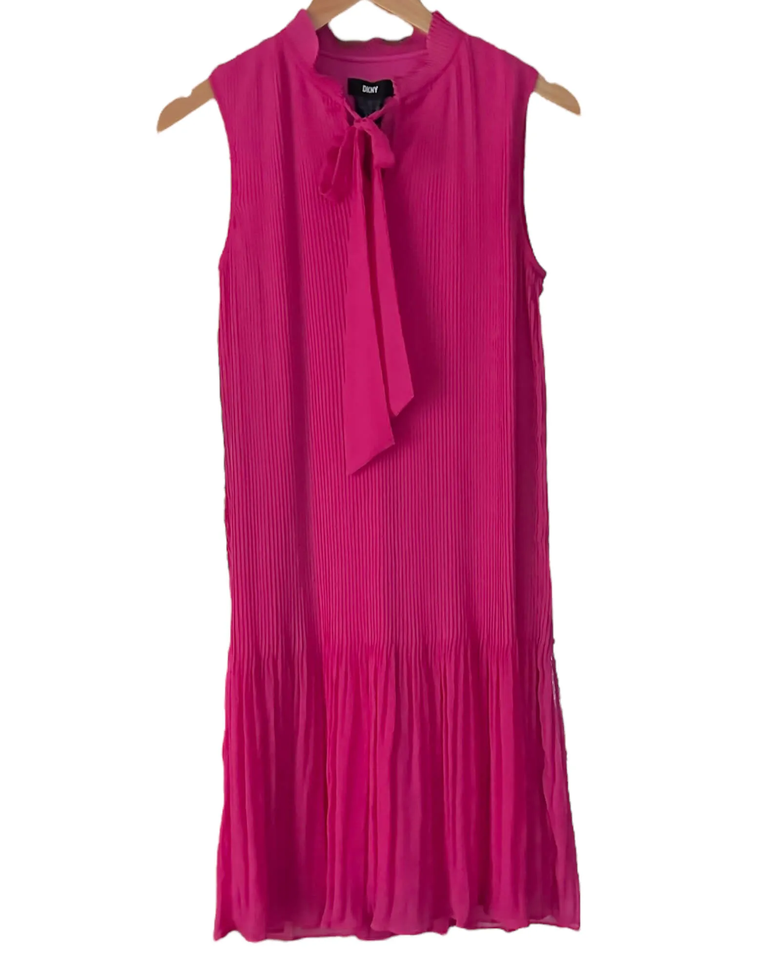Dark Winter Electric Pink Sleeveless Tie-Neck Pleated Dress