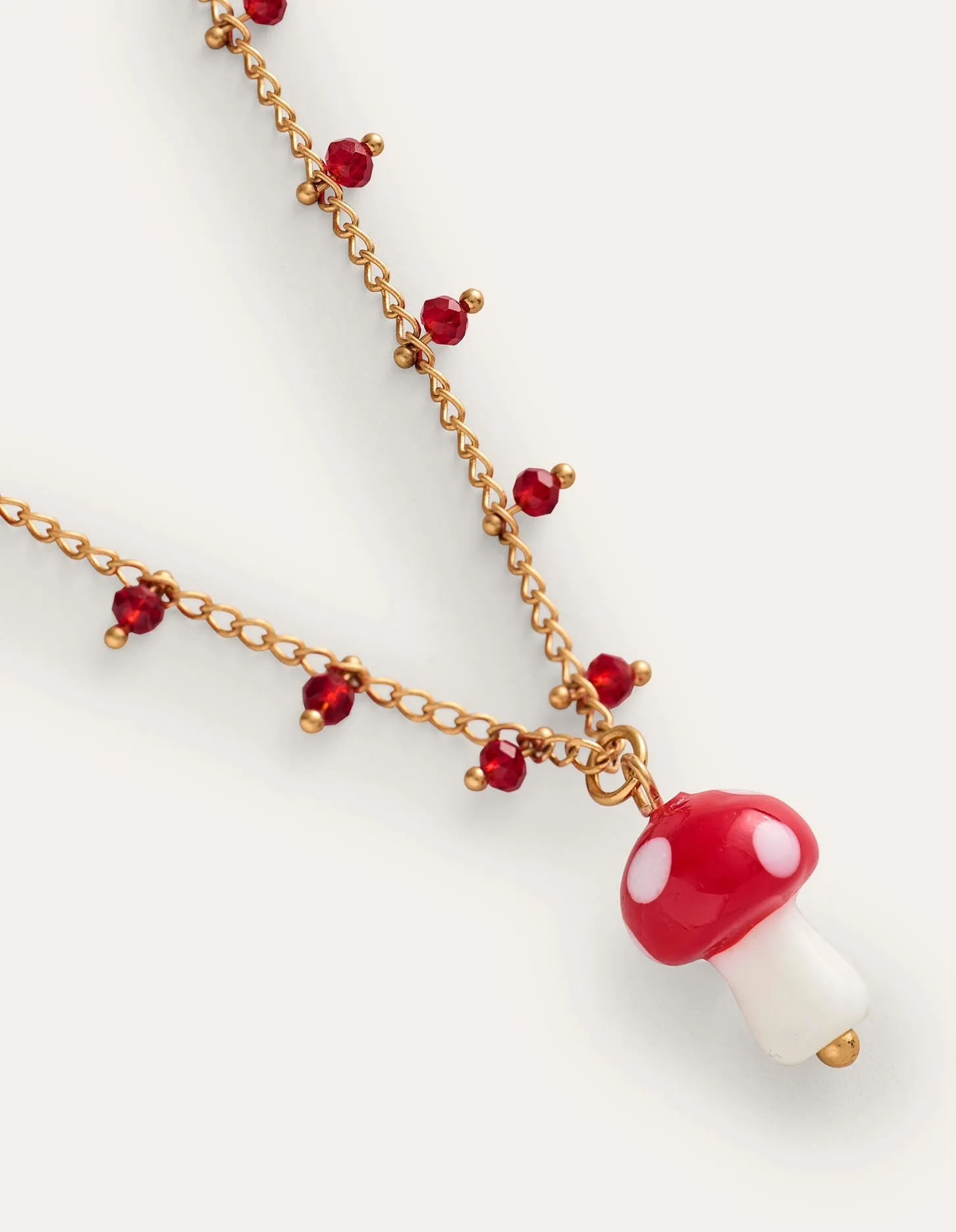 Delicate Bead Necklace-Red Mushroom
