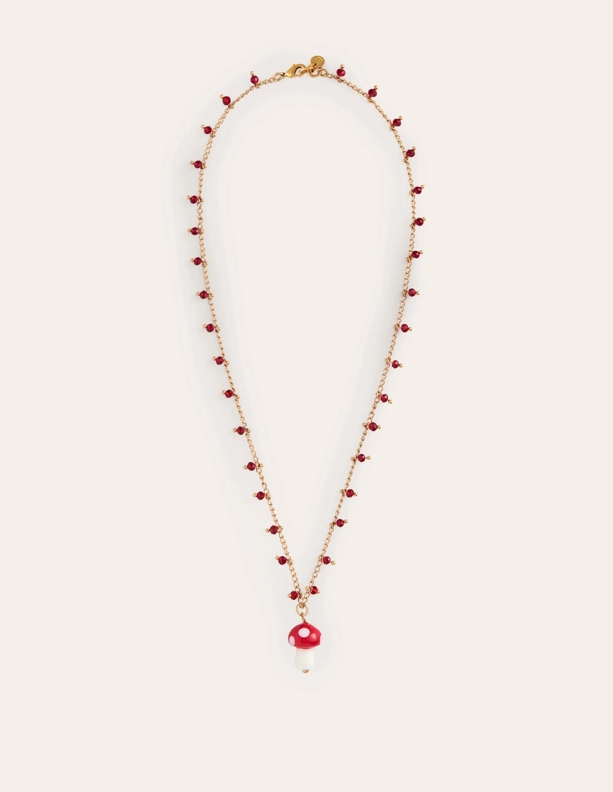Delicate Bead Necklace-Red Mushroom