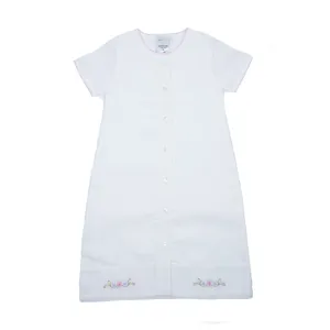 Delicate Floral Batiste Day Gown, White