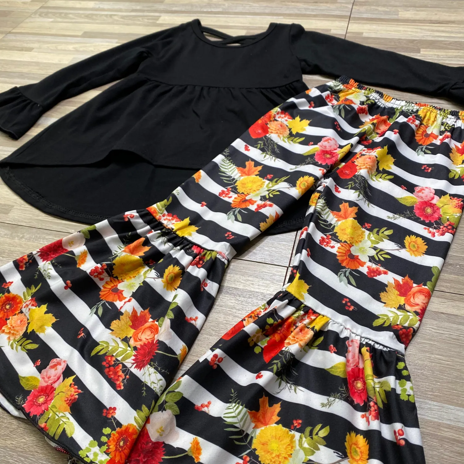 Floral Striped Bell Bottoms