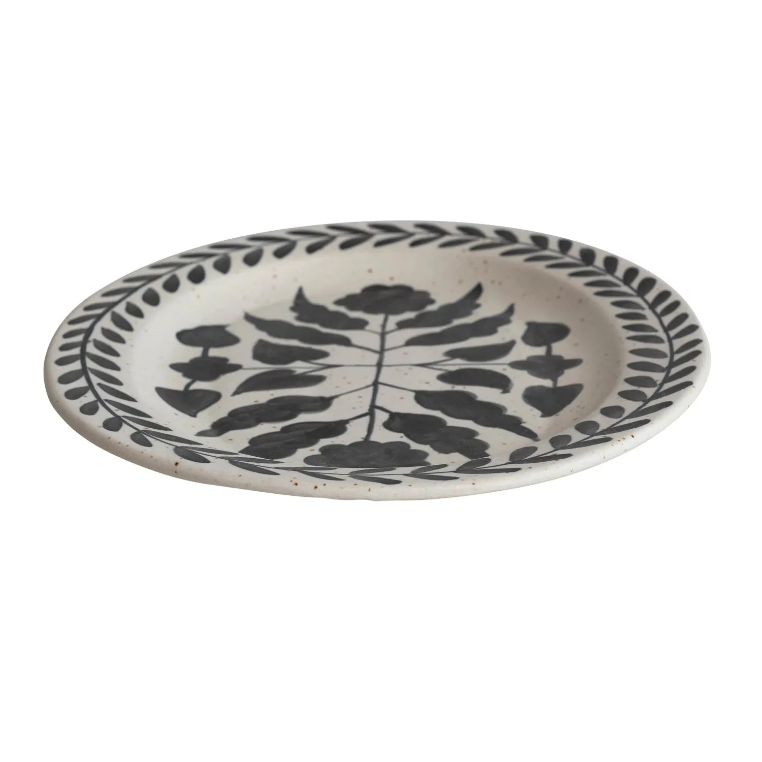 Hand-Painted Stoneware Platter w/ Floral Design