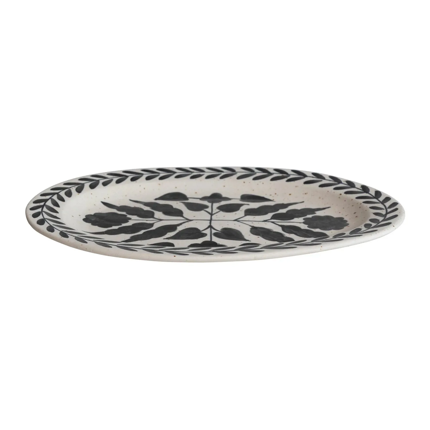 Hand-Painted Stoneware Platter w/ Floral Design