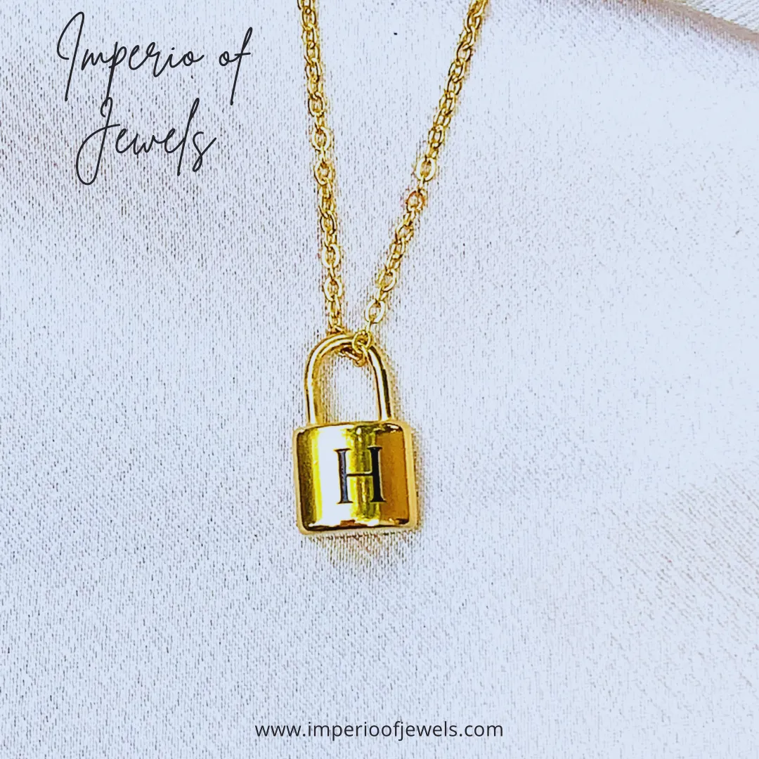 Initial letter necklaces,gold,chain, lock#-02056SSN-20