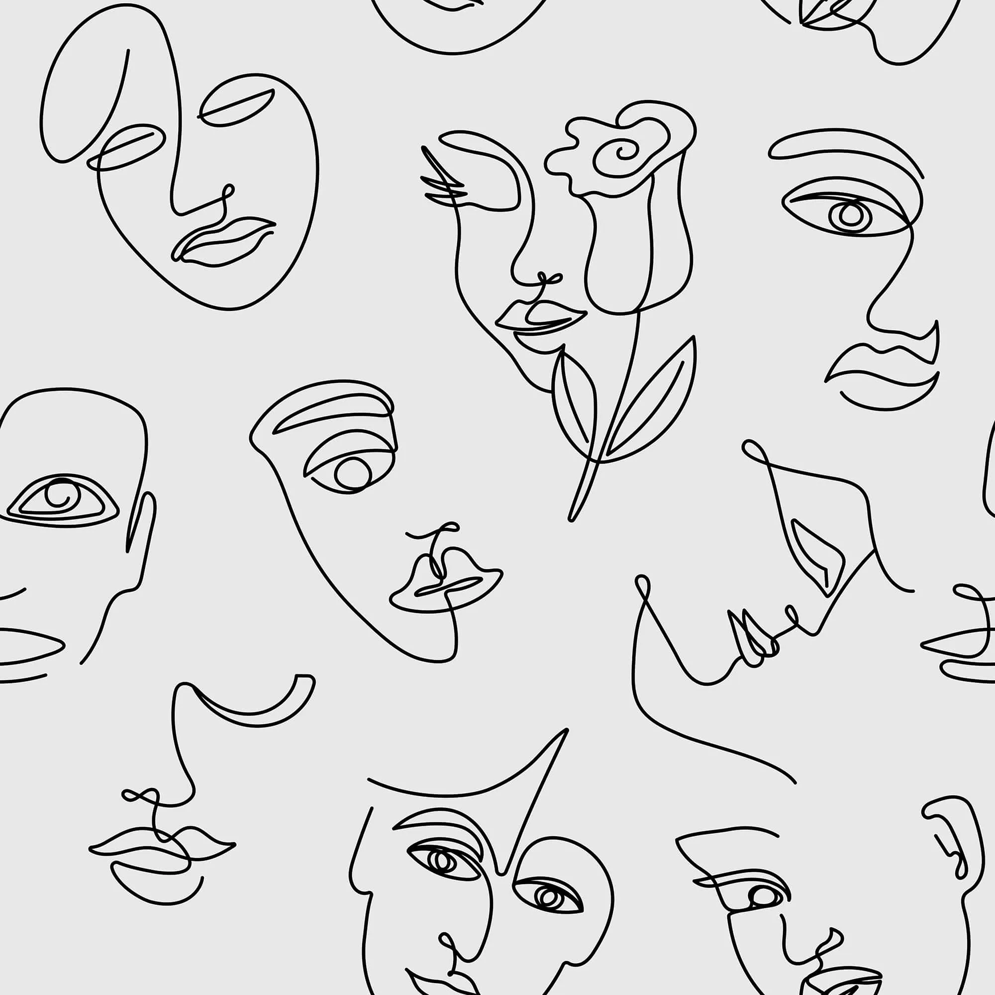 Minimalist Line Art Wallpaper - Abstract Faces Design