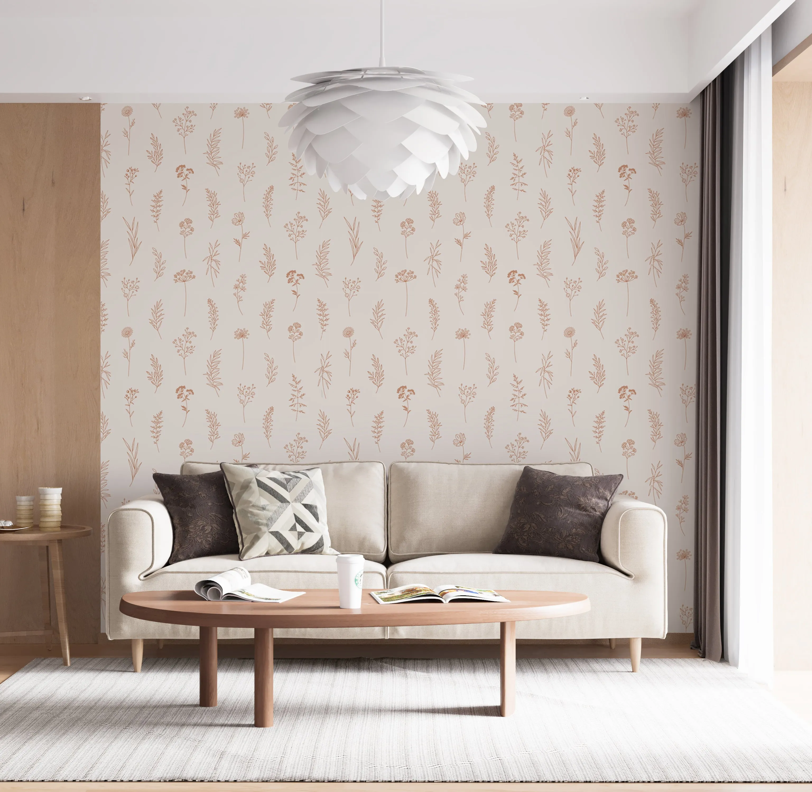 Modern Botanical Wallpaper Peel and Stick – Thin Line Wildflowers