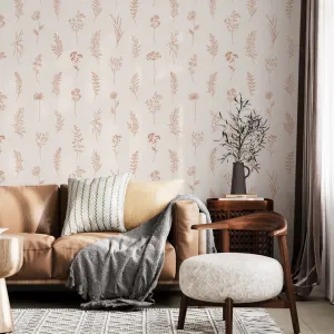 Modern Botanical Wallpaper Peel and Stick – Thin Line Wildflowers