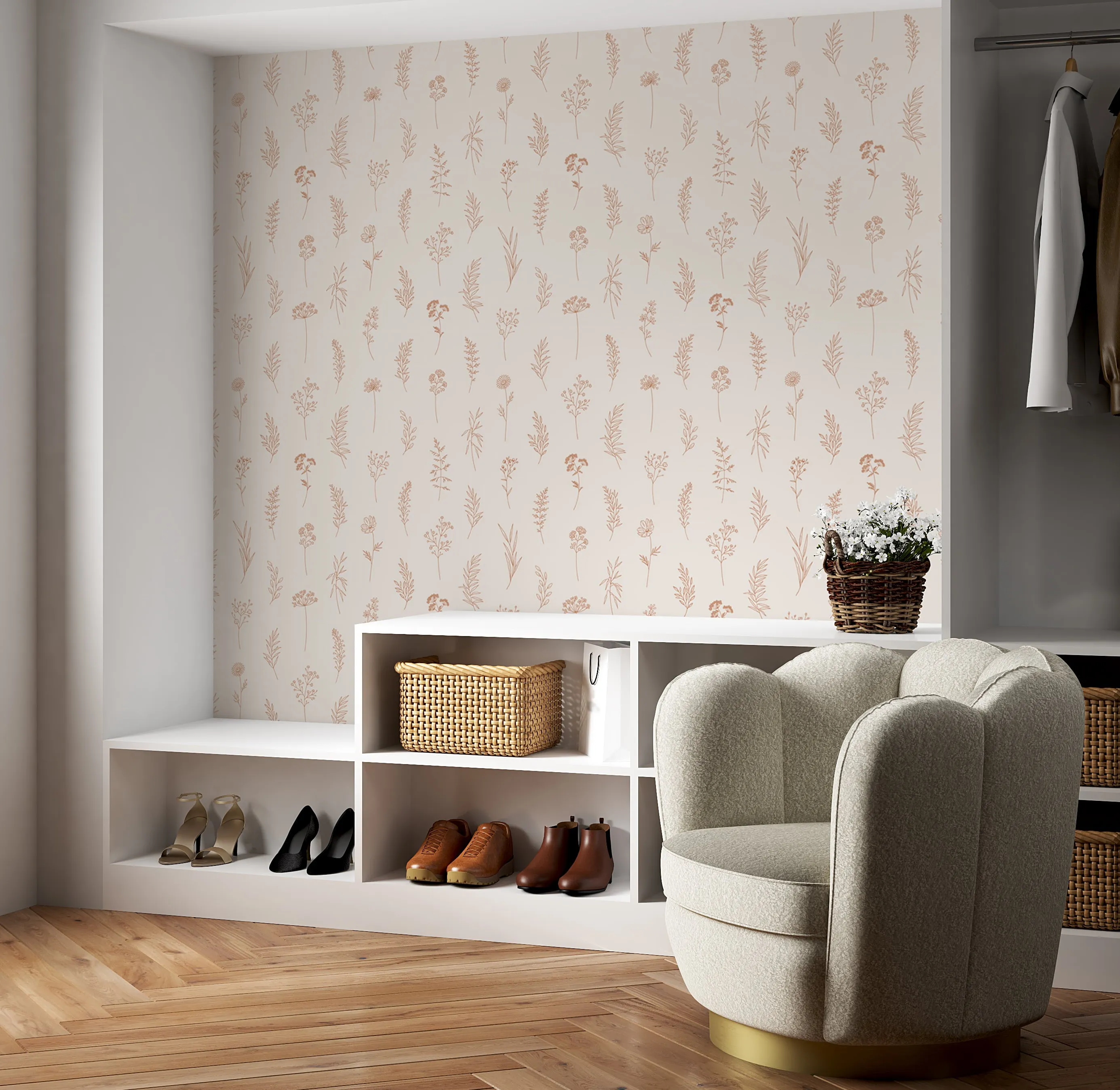 Modern Botanical Wallpaper Peel and Stick – Thin Line Wildflowers