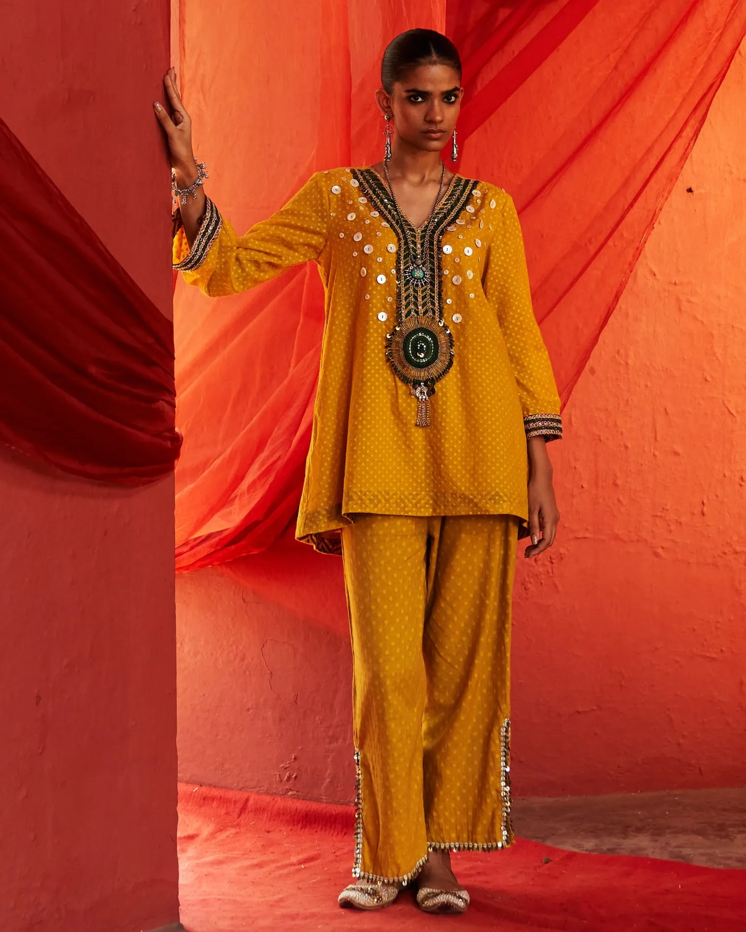 Mustard Embroidered Co-Ord Set