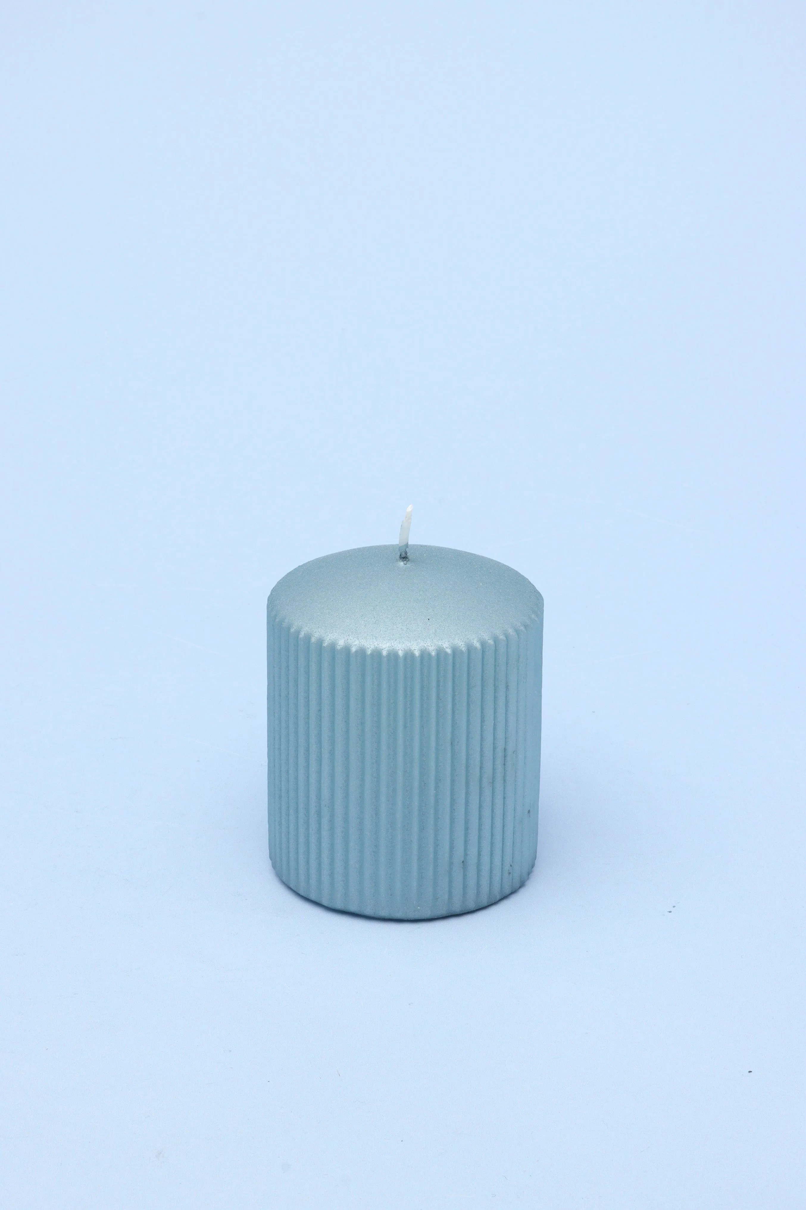 Ribbed Blue Pillar Shimmer Candle