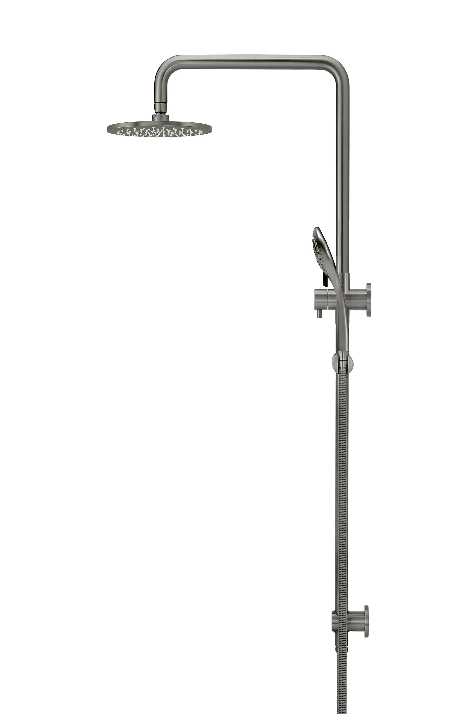 Round Combination Shower Rail 200mm Rose, Three Function Hand Shower - Shadow Gunmetal